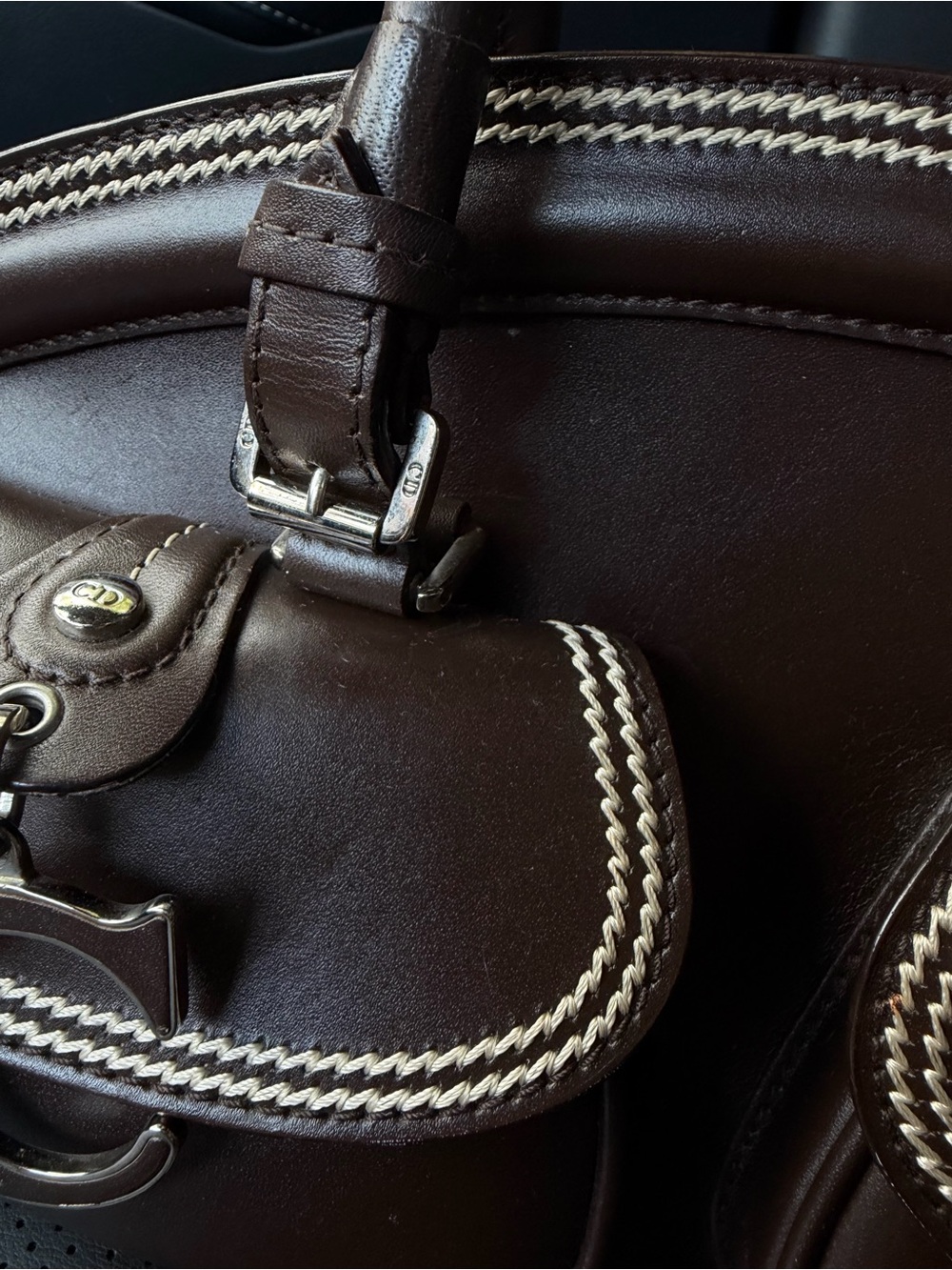 Rare Christian Dior Detective Bag Brown Leather Galliano Era C&D Charm Y2K - Picture 4 of 16